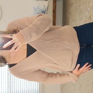 Light pink mauve large l faux wrap ribbed v neck sweater Moon & Madison used